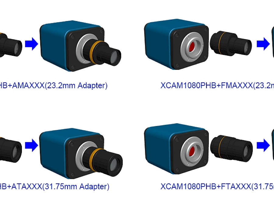 Extension of XCAM1080PHB/PHD/PHE with Microscope or Telescope Adapter
