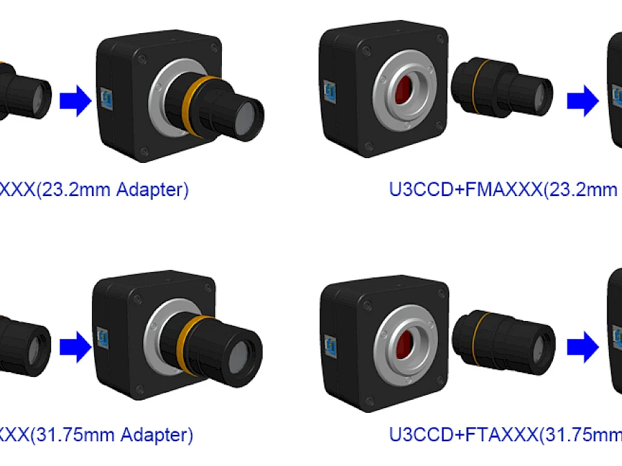 Extension of U3CCD Series with Microscope or Telescope Adapter