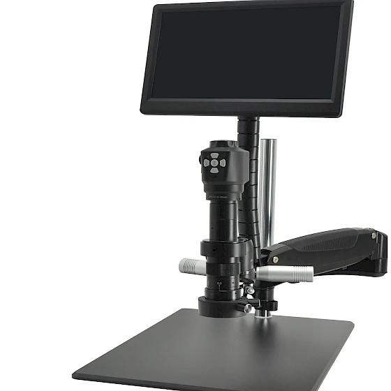 HC62 Industrial Continuous Zoom HDMI Microscope with Ring LED Illuminator