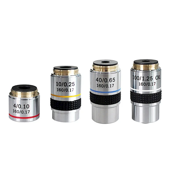 195mm Achromatic Biological Microscope Objective lens with RMS 20.2mm Interface with 4X, 10X, 40X, 100X