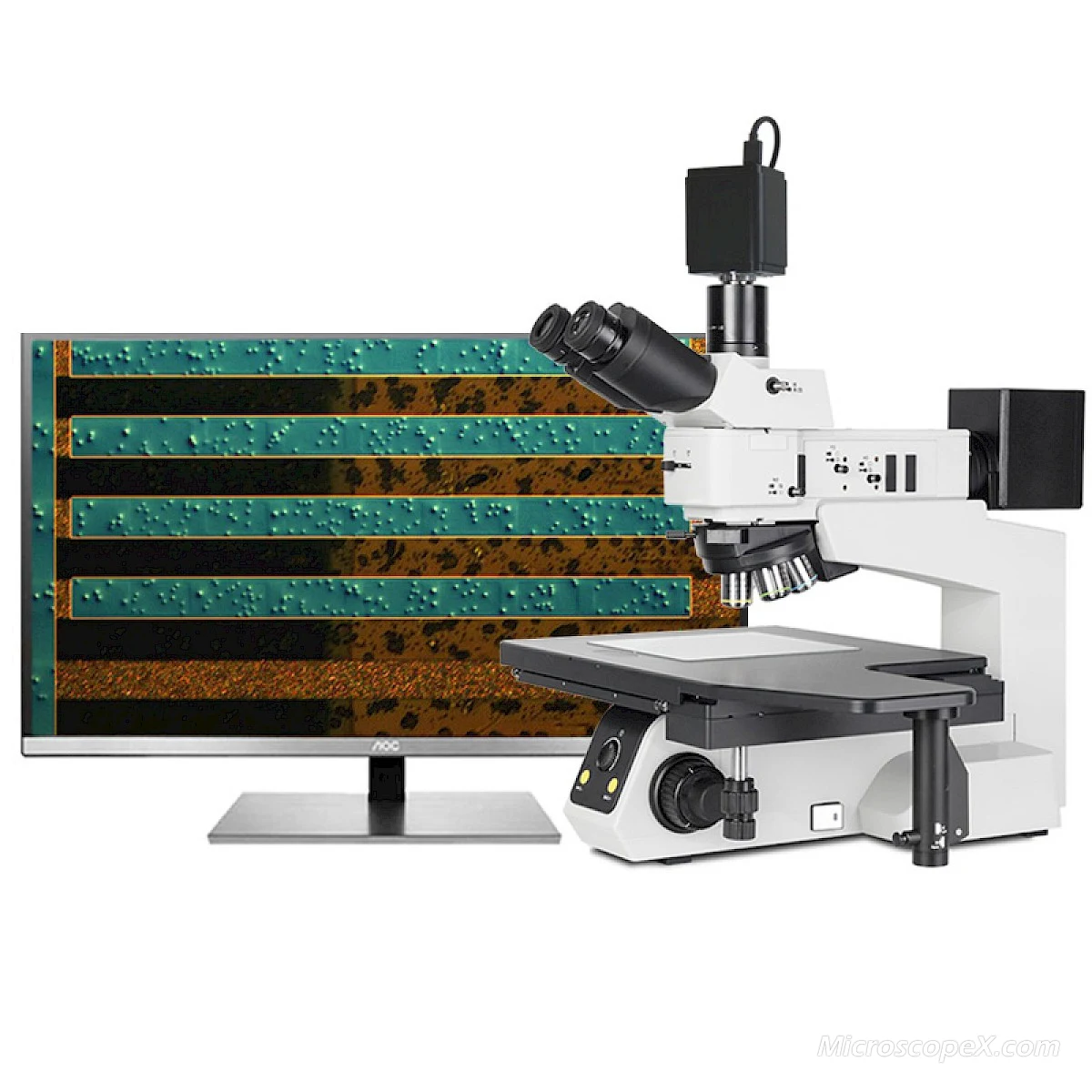 CM80BD-AF Electric Metallurgical Microscope with its connected 4K HDMI Camera