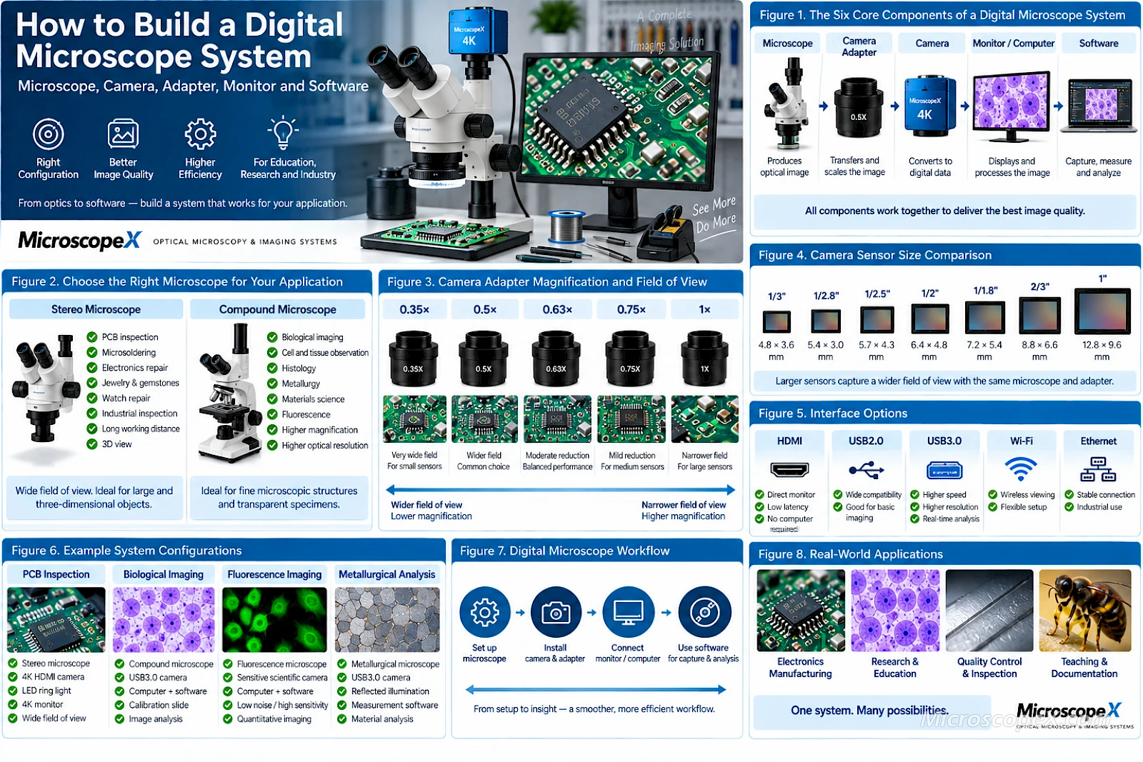 How to Build a Digital Microscope System: Microscope, Camera, Adapter, Monitor and Software